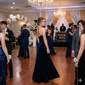 Papell Boutique Navy Velvet Evening Dress Size 6